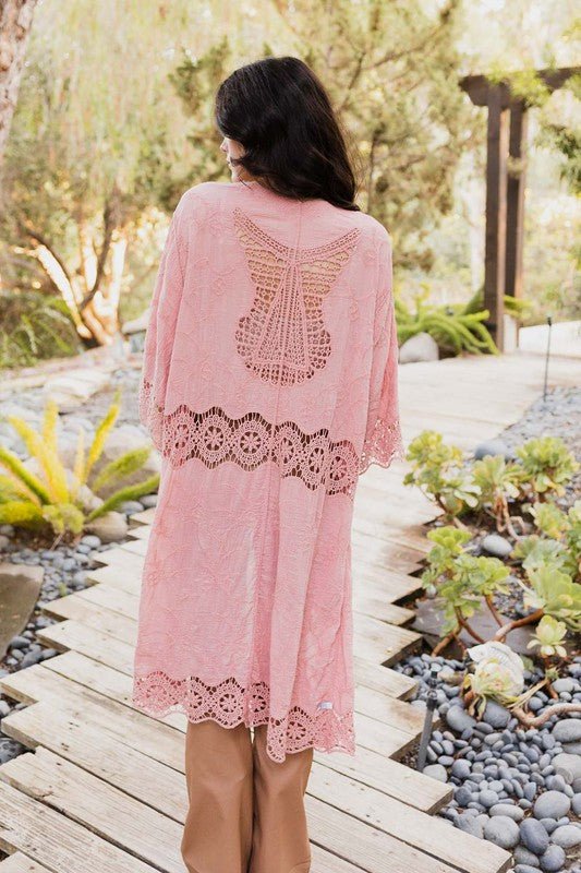 Crochet Open Patch Longline Kimono - Global Village Kailua Boutique
