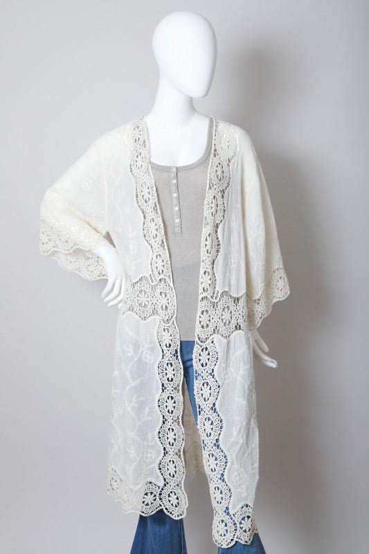 Crochet Open Patch Longline Kimono - Global Village Kailua Boutique