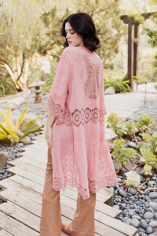 Crochet Open Patch Longline Kimono - Global Village Kailua Boutique