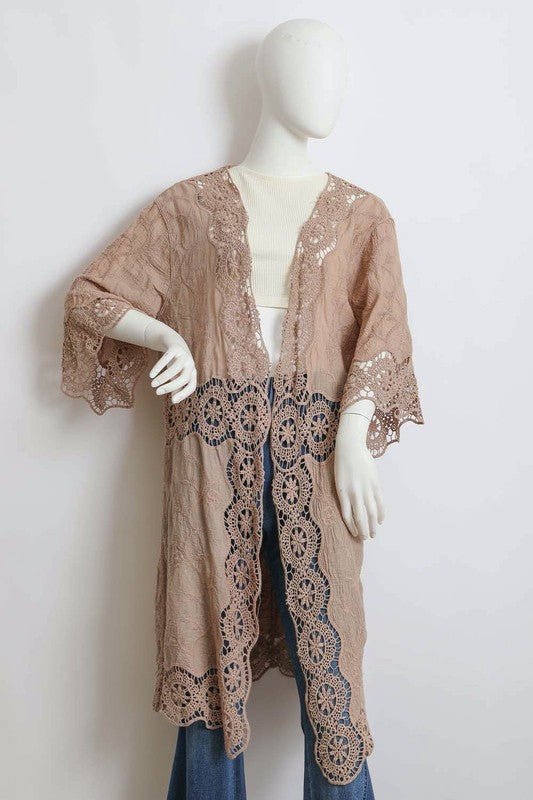 Crochet Open Patch Longline Kimono - Global Village Kailua Boutique