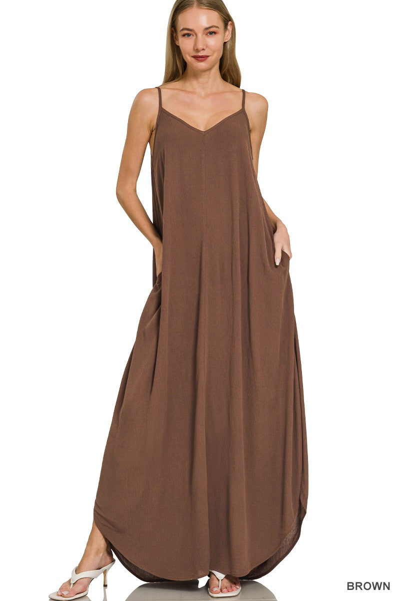 crinkle maxi dress Brown Cami 0623 Crinkle chiffon maxi dress Asymmetric Cut Out Sequin Color:Royal Navy Stripe