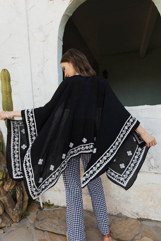 Floral Embroidered Sleeves Kimono - Global Village Kailua Boutique