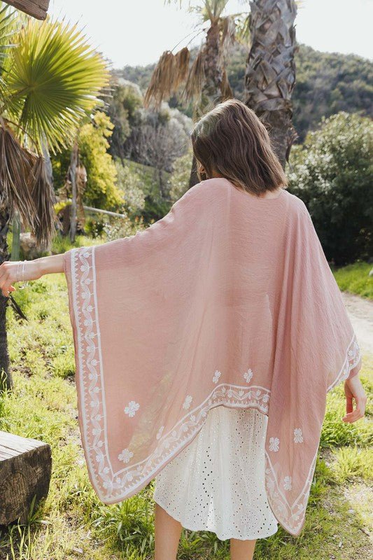 Floral Embroidered Sleeves Kimono - Global Village Kailua Boutique