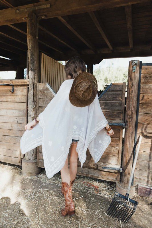 Floral Embroidered Sleeves Kimono - Global Village Kailua Boutique