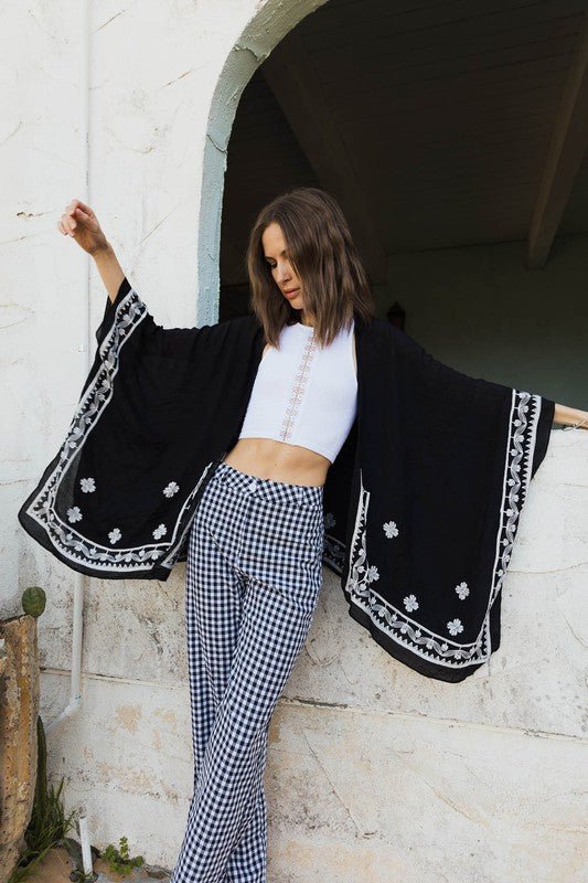 Floral Embroidered Sleeves Kimono - Global Village Kailua Boutique