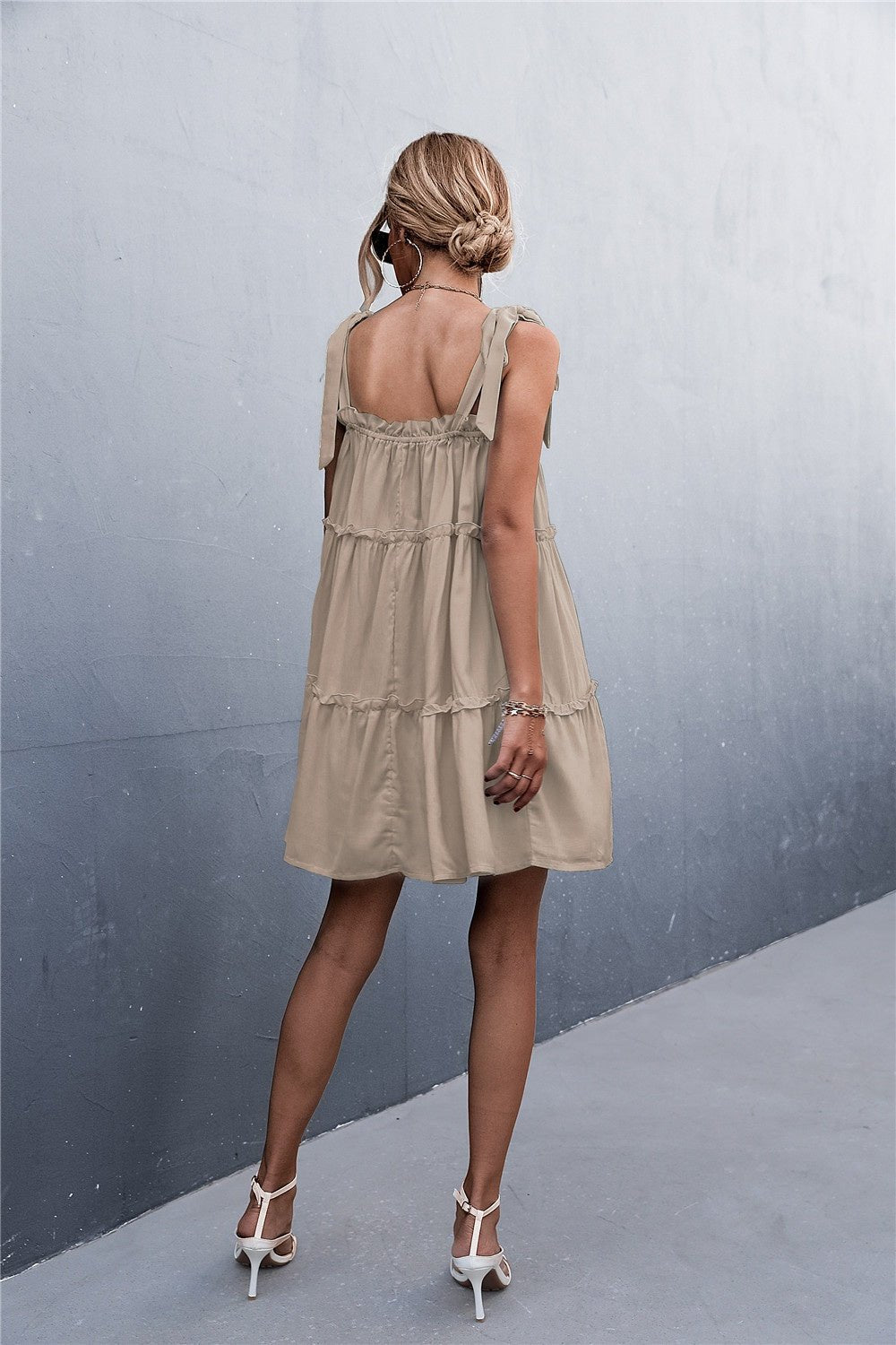 Frill Tiered Tie Shoulder Mini Dress - Global Village Kailua Boutique