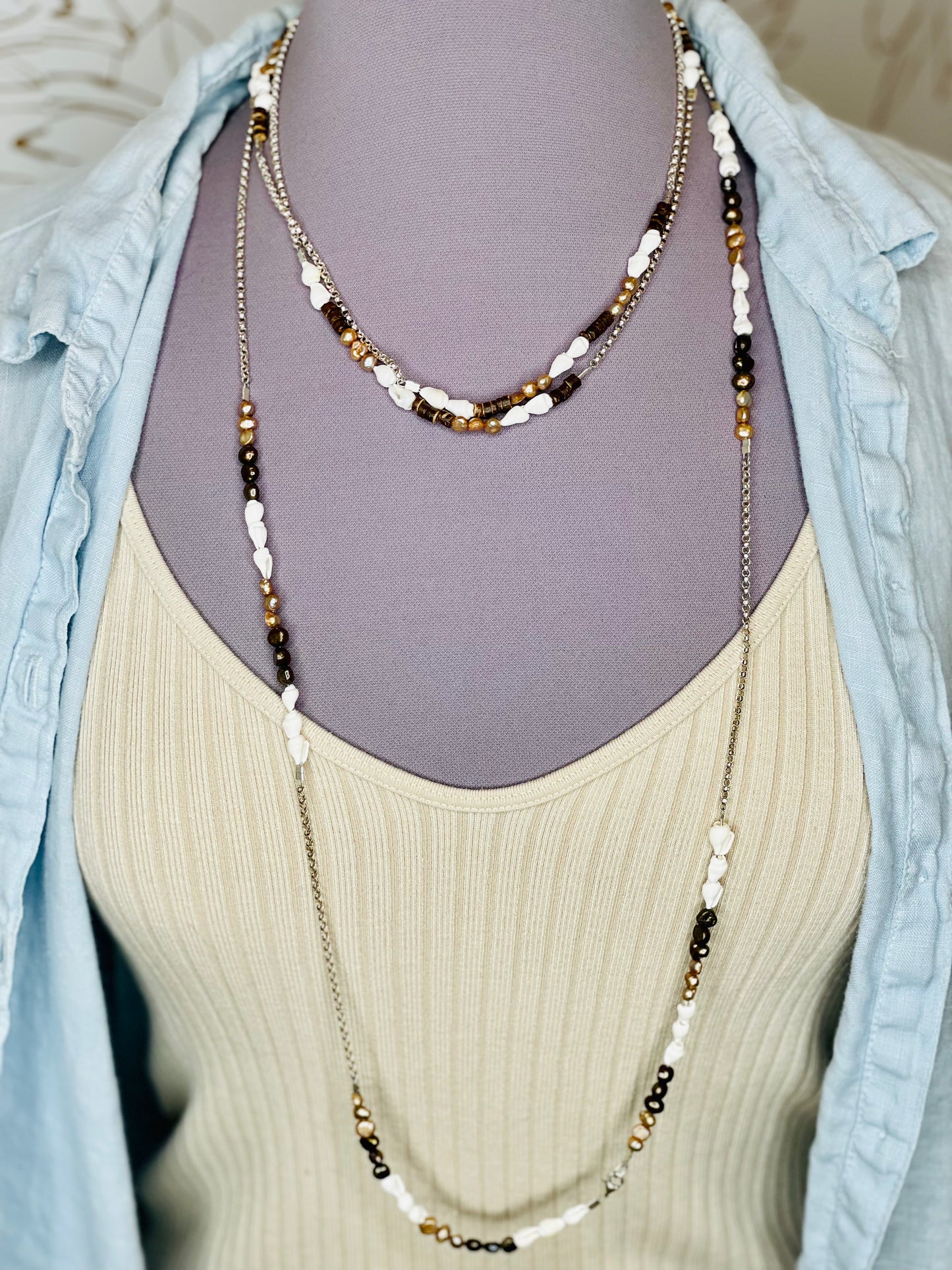 Shell Pearl Wrap Necklace