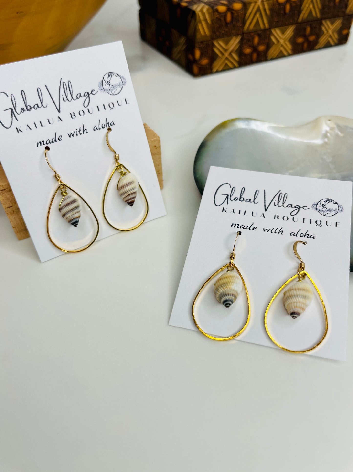 Striped Nassa Shell Drop Earring