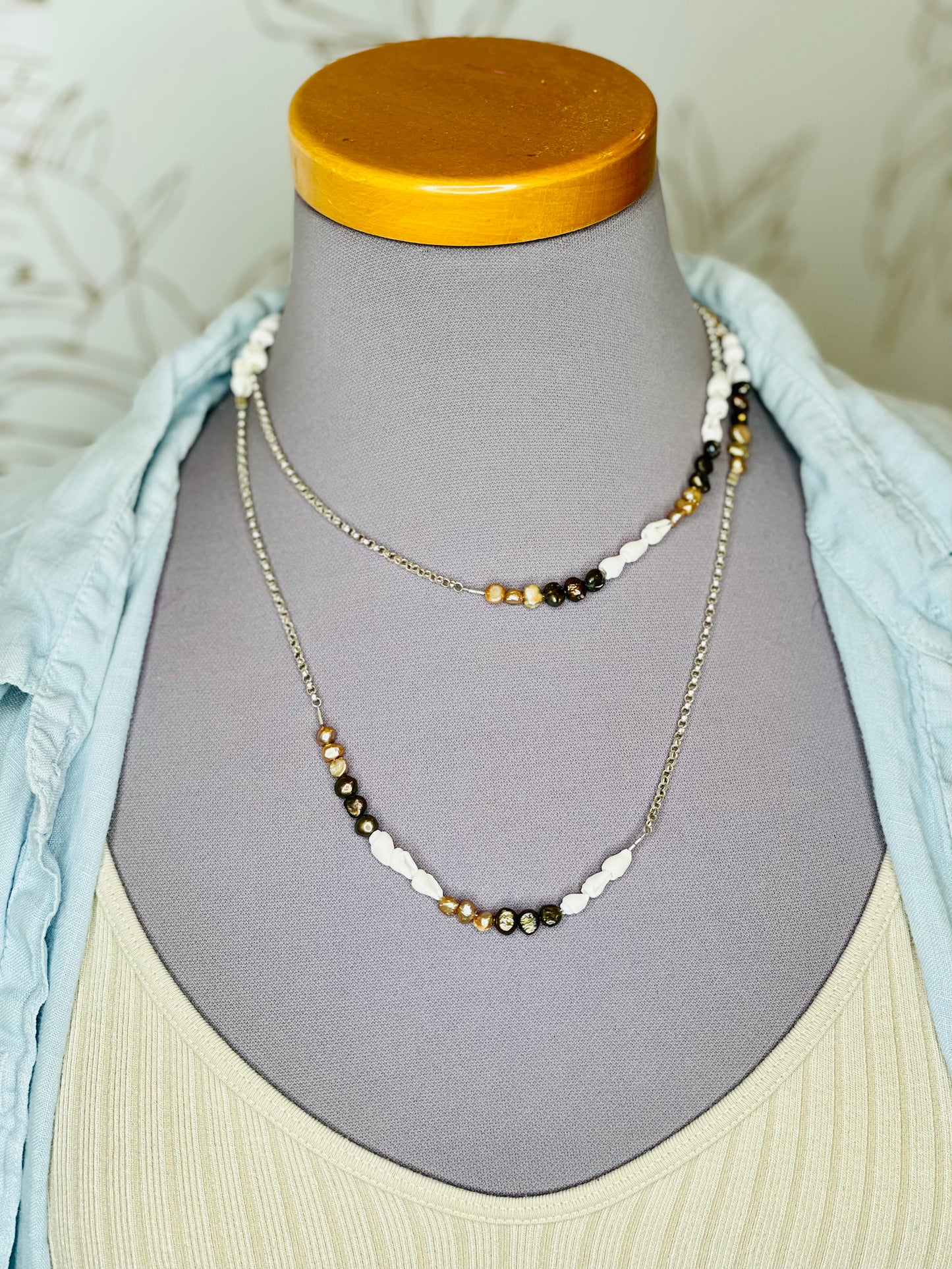 Shell Pearl Wrap Necklace
