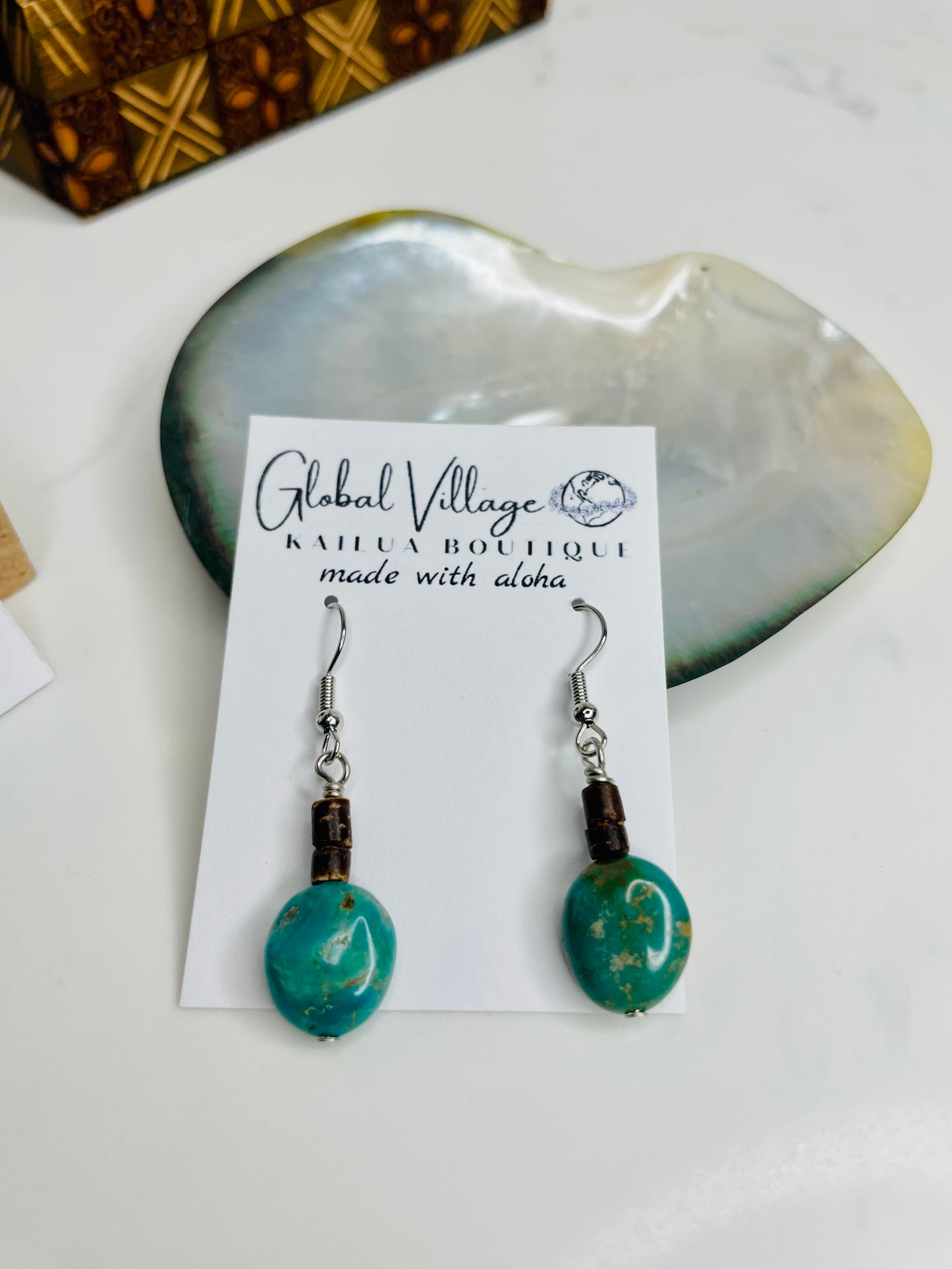 Chrysocolla Coconut Drop Earrings