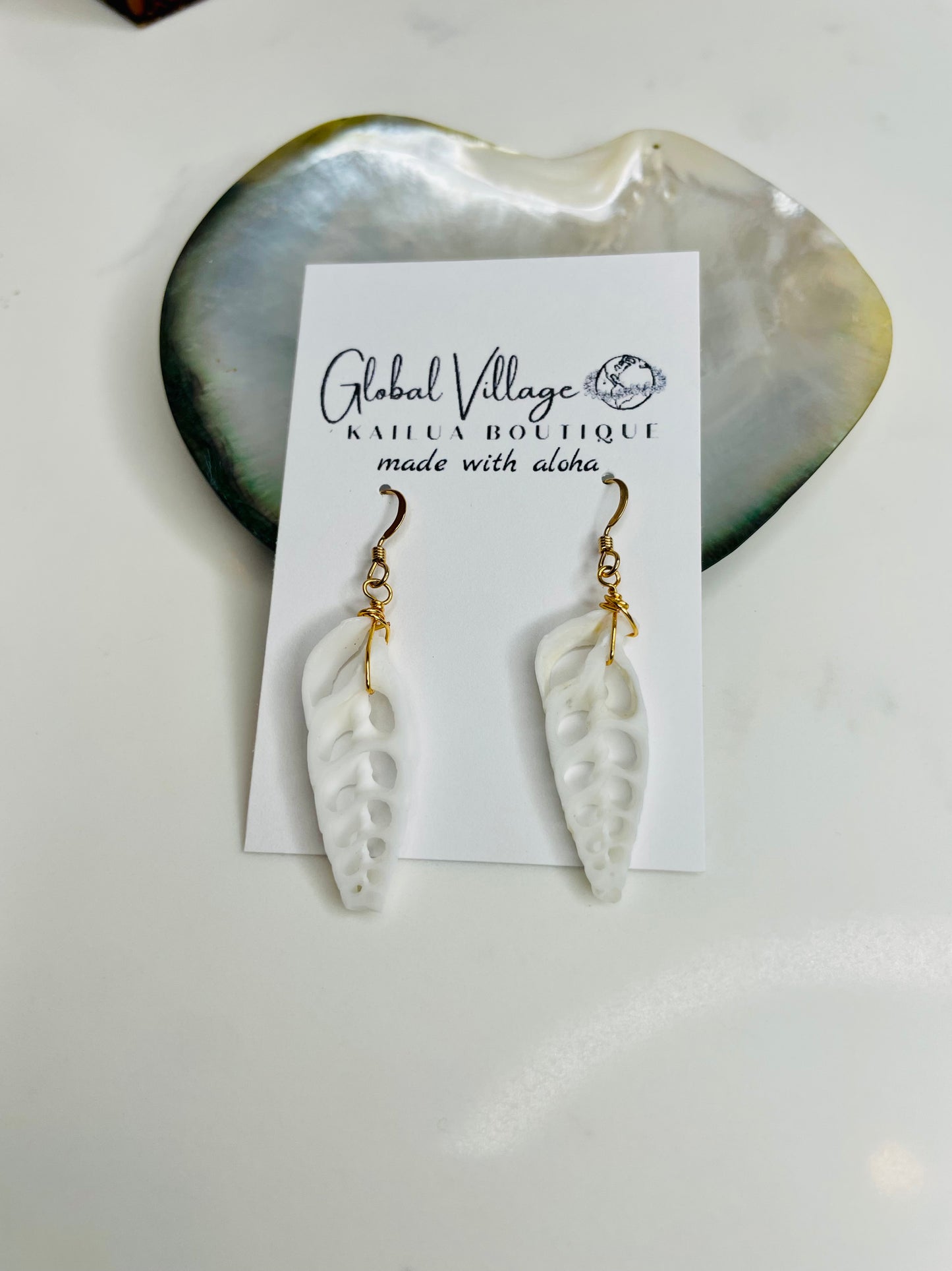 Sliced White Auger Shell Earring