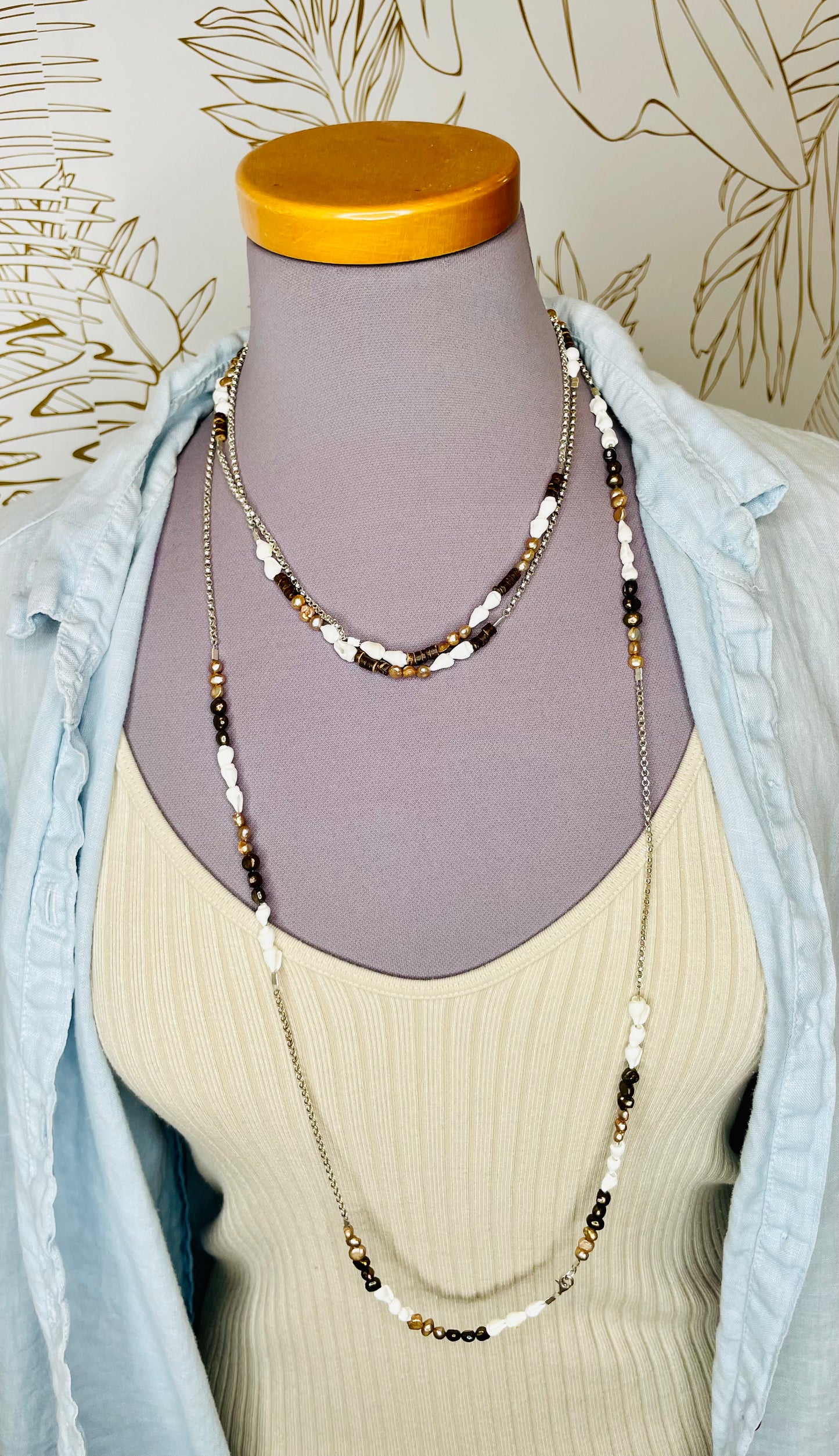 Shell Pearl Wrap Necklace