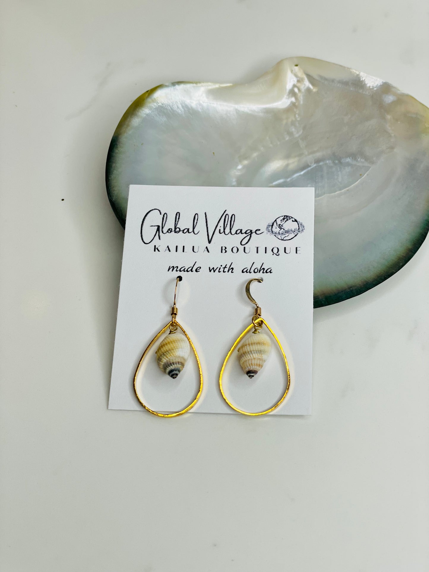 Striped Nassa Shell Drop Earring