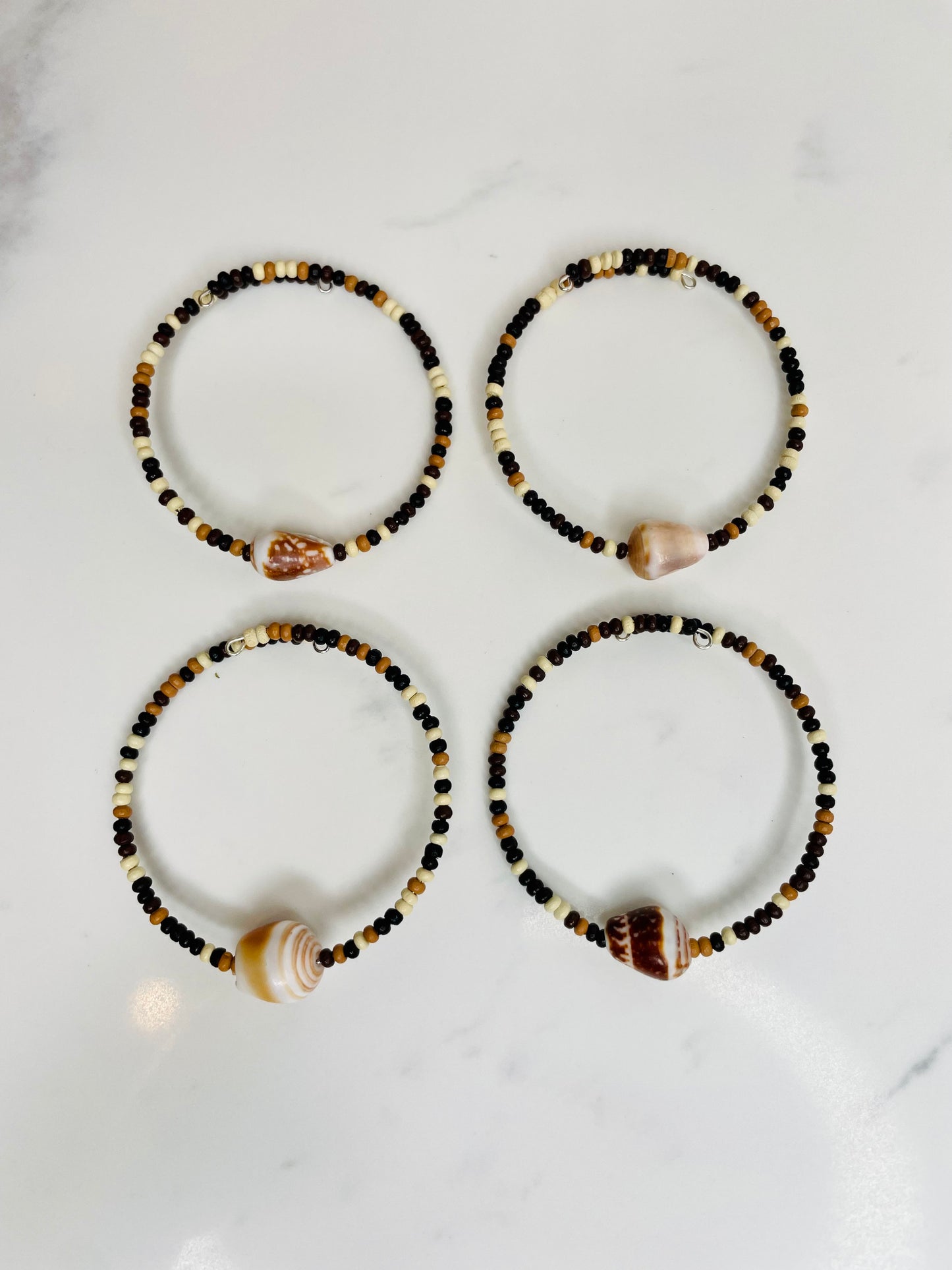 Cuff Bracelet Cone Shell Wood Beads