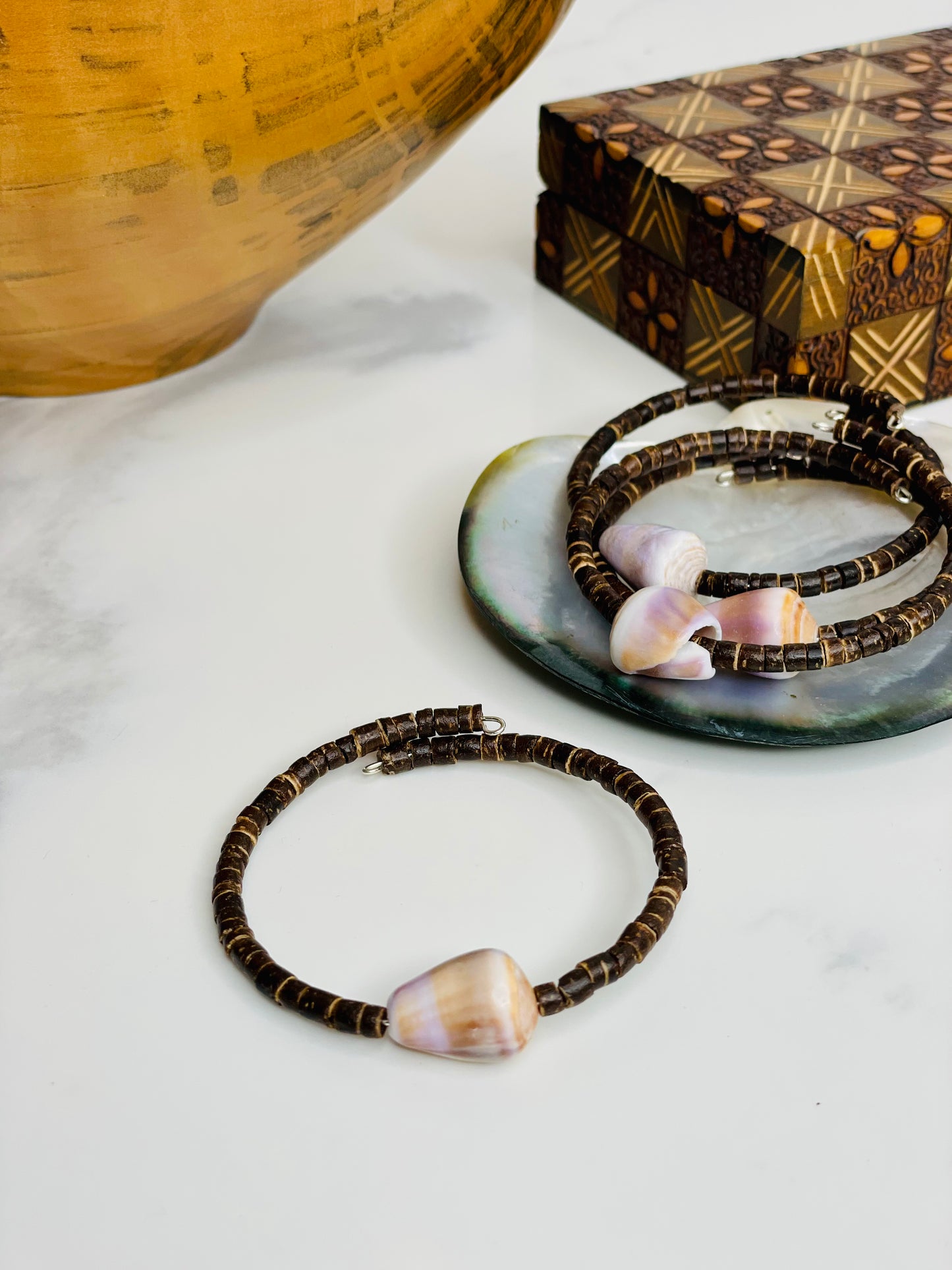 Cuff Bracelet Cone Shell Coconut Beads
