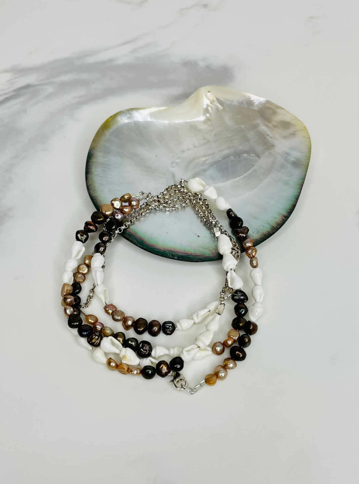 Shell Pearl Wrap Necklace