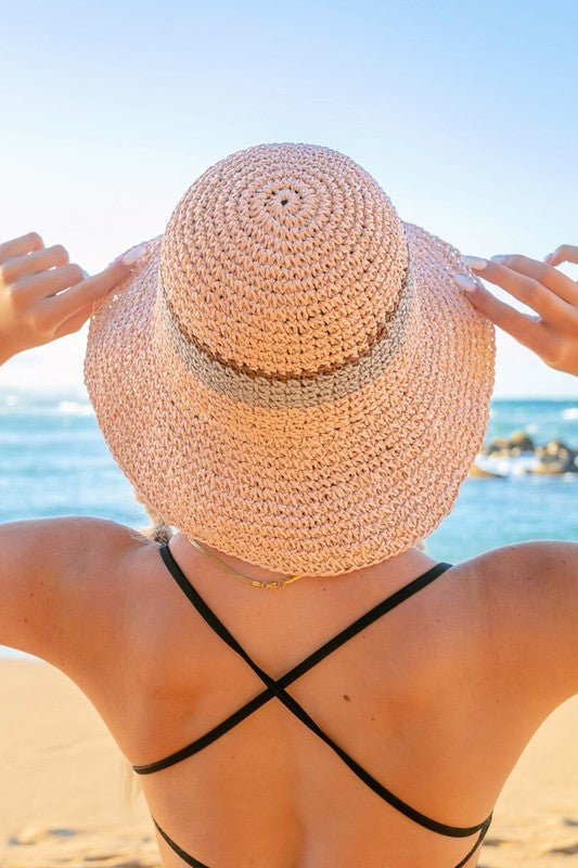 Stripe Accent Straw Bucket Hat - Global Village Kailua Boutique