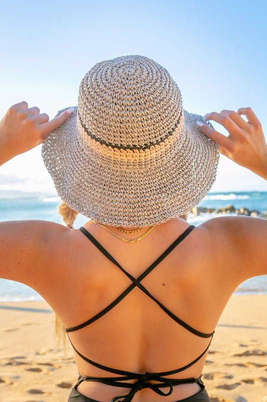Stripe Accent Straw Bucket Hat - Global Village Kailua Boutique