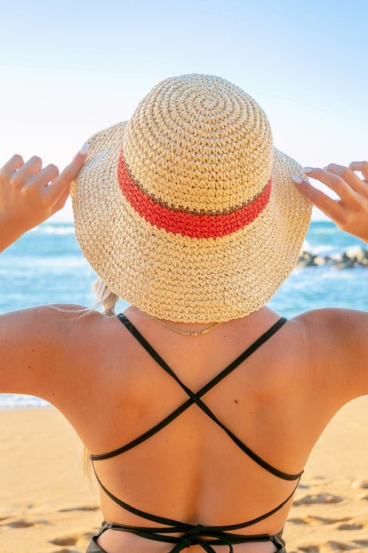 Stripe Accent Straw Bucket Hat - Global Village Kailua Boutique