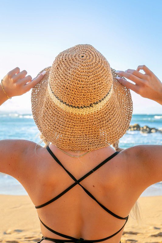 Stripe Accent Straw Bucket Hat - Global Village Kailua Boutique