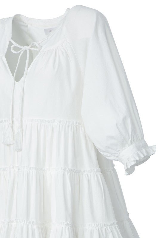 Tiered mini dress with tassel - Global Village Kailua Boutique