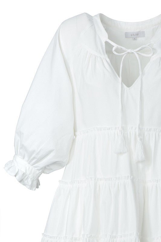 Tiered mini dress with tassel - Global Village Kailua Boutique