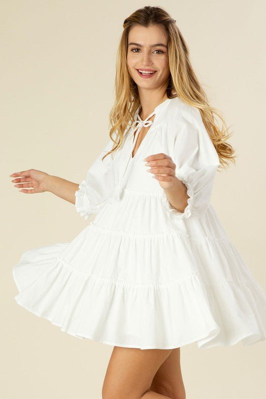 Tiered mini dress with tassel - Global Village Kailua Boutique