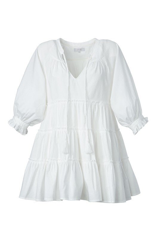 Tiered mini dress with tassel - Global Village Kailua Boutique