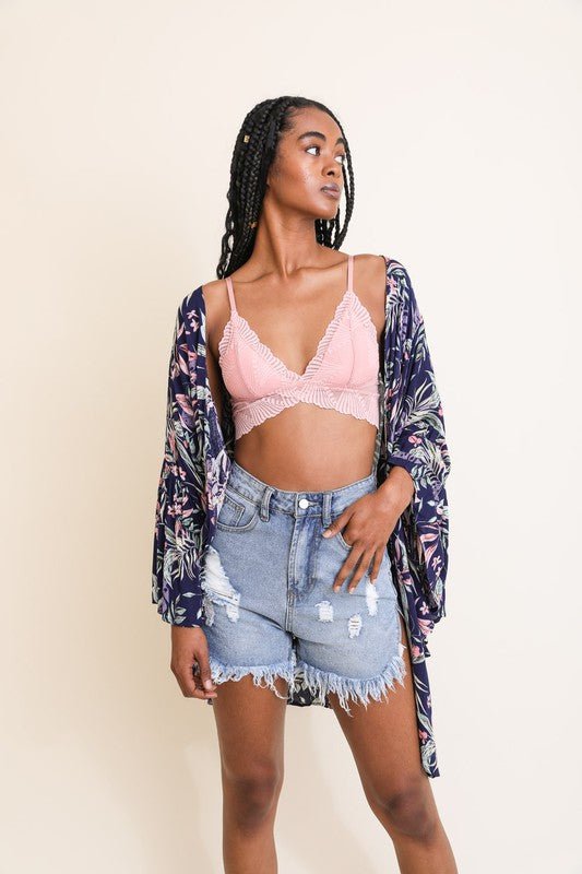 Tropical Leaves Draped Sleeve Kimono - Global Village Kailua Boutique