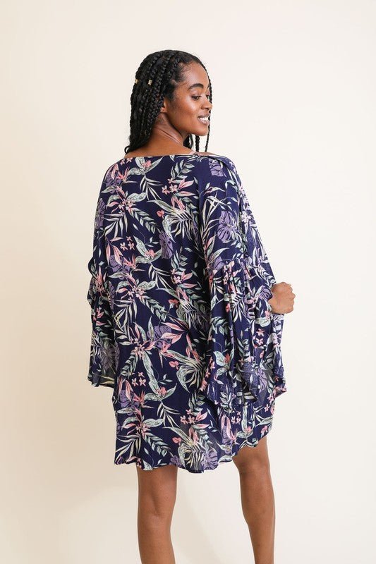 Tropical Leaves Draped Sleeve Kimono - Global Village Kailua Boutique