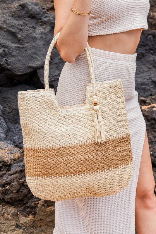 Valeria Two-Tone Straw Tote - Global Village Kailua Boutique