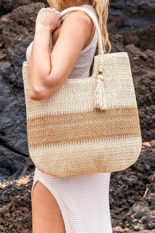 Valeria Two-Tone Straw Tote - Global Village Kailua Boutique