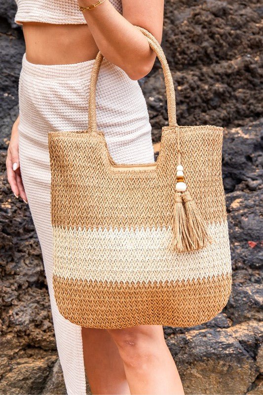 Valeria Two-Tone Straw Tote - Global Village Kailua Boutique