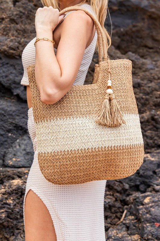 Valeria Two-Tone Straw Tote - Global Village Kailua Boutique