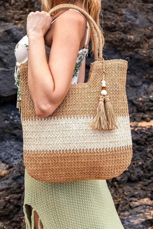 Valeria Two-Tone Straw Tote - Global Village Kailua Boutique