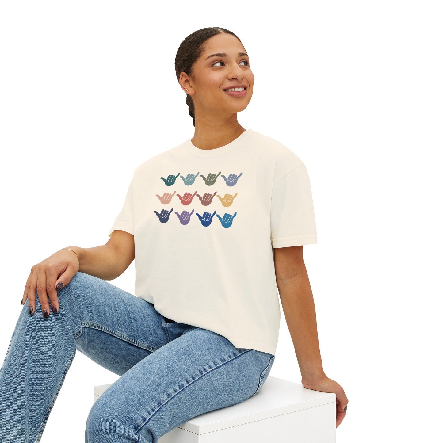 Women's Boxy Tee Multi Shaka - Global Village Kailua Boutique