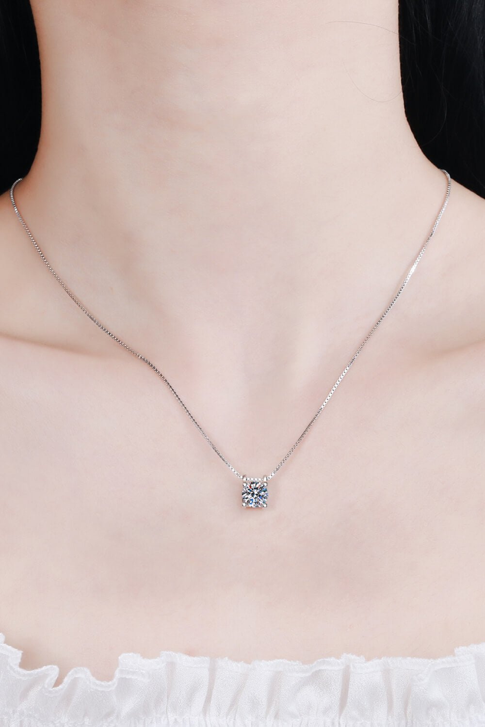 1 Carat Moissanite Square 925 Sterling Silver Chain Necklace - Global Village Kailua Boutique