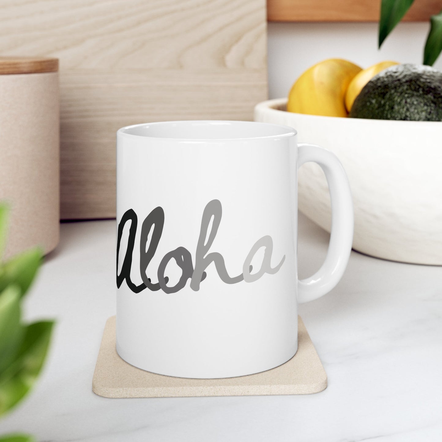 11oz Mug Aloha Greyscale - Global Village Kailua Boutique