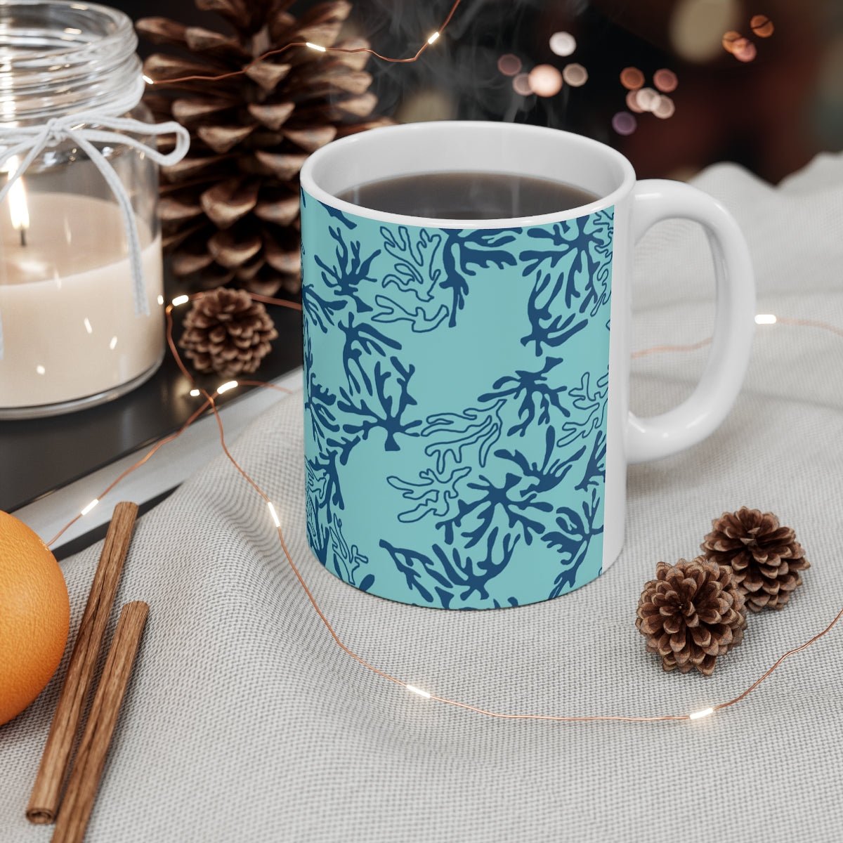 11oz Mug Coral Blue/Aqua Global Village Kailua Boutique