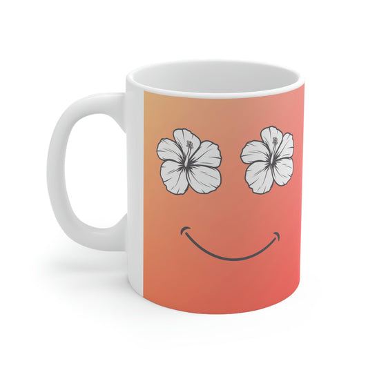 11oz Mug Hibiscus Happy Face - Global Village Kailua Boutique