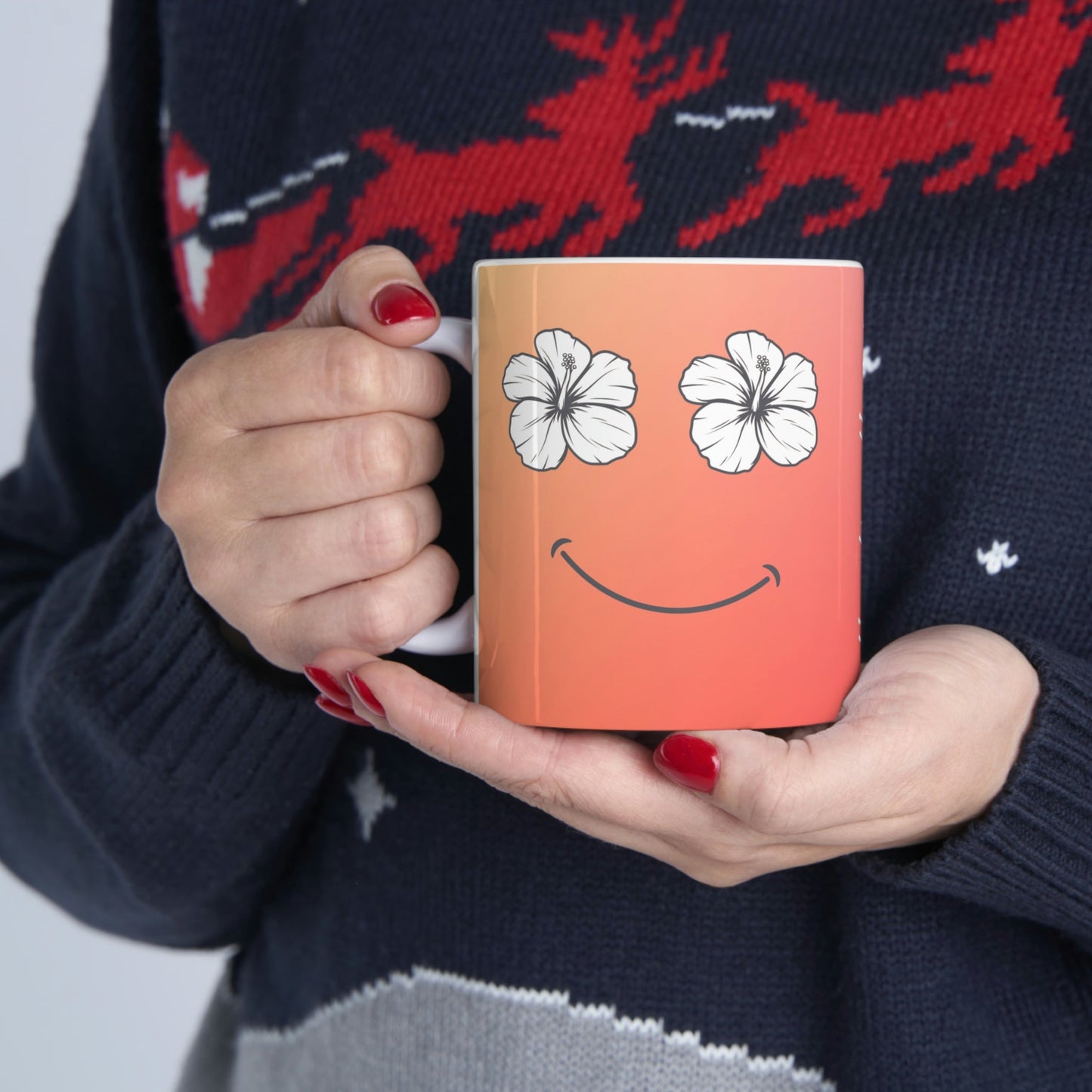 11oz Mug Hibiscus Happy Face - Global Village Kailua Boutique