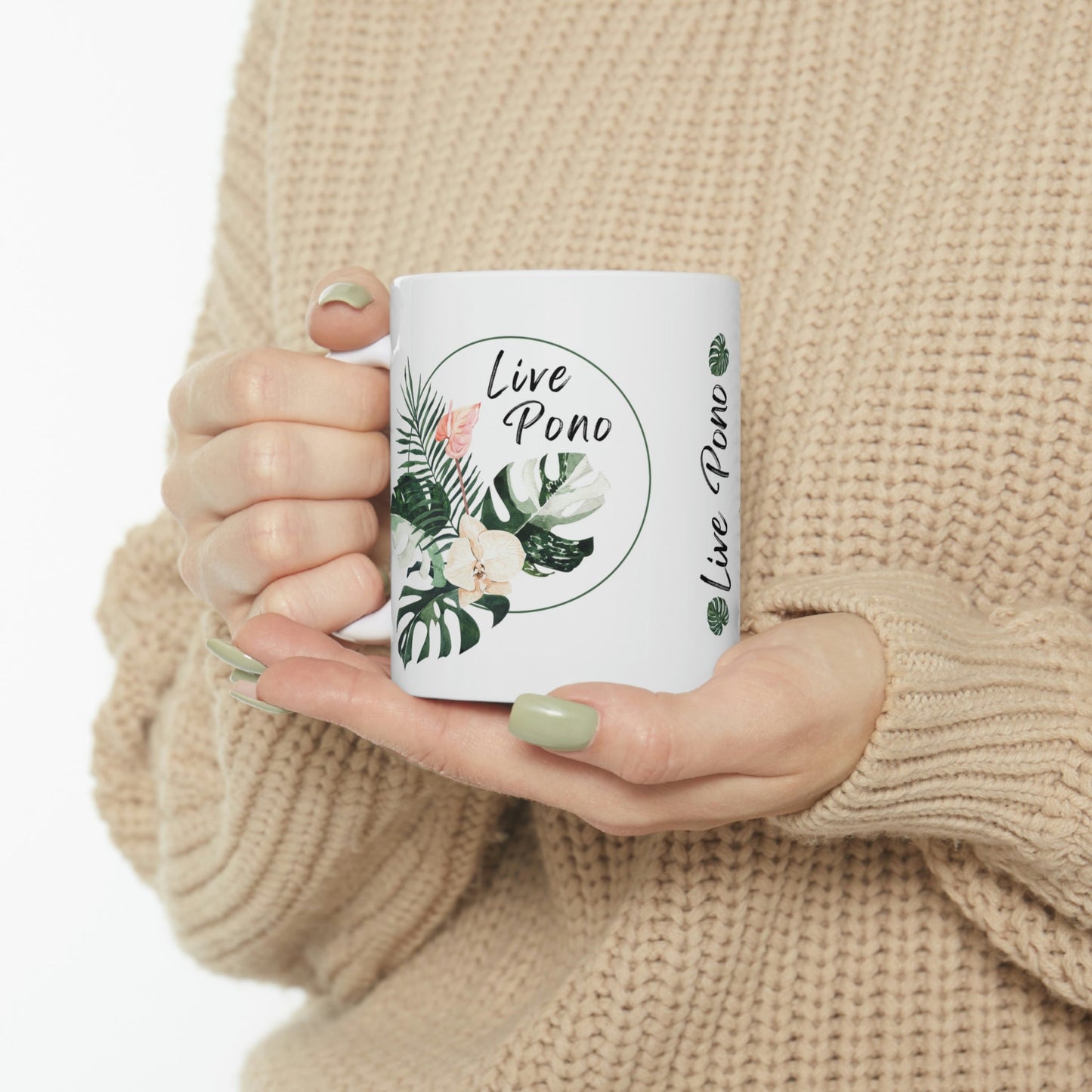 11oz Mug Live Pono Tropical Flowers - Global Village Kailua Boutique