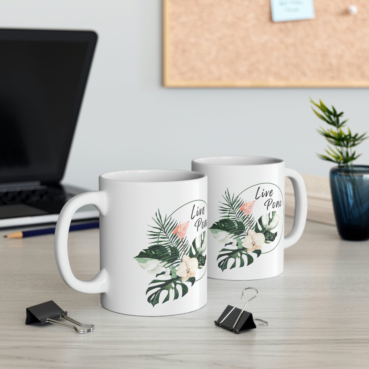 11oz Mug Live Pono Tropical Flowers - Global Village Kailua Boutique