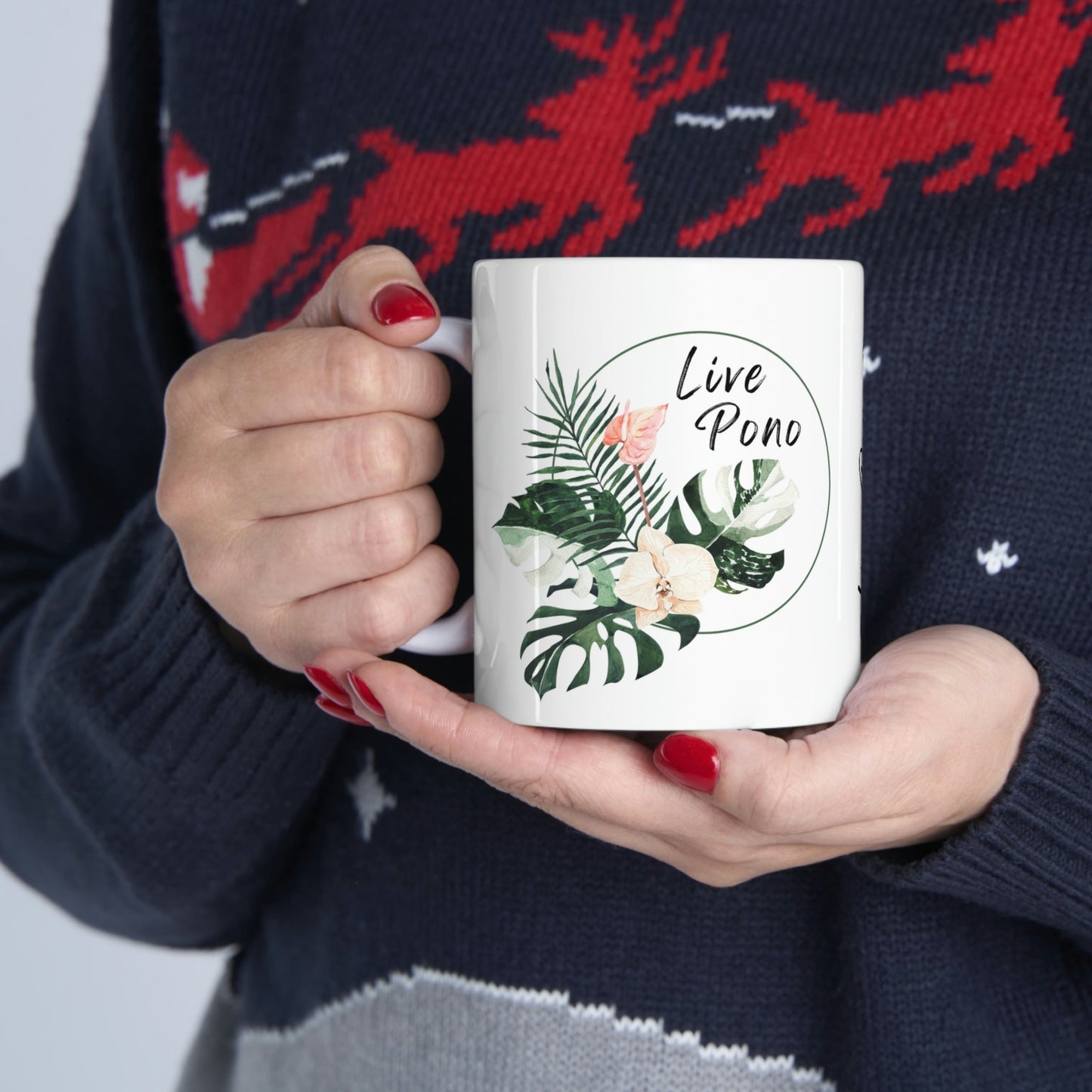 11oz Mug Live Pono Tropical Flowers - Global Village Kailua Boutique