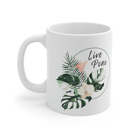 11oz Mug Live Pono Tropical Flowers - Global Village Kailua Boutique