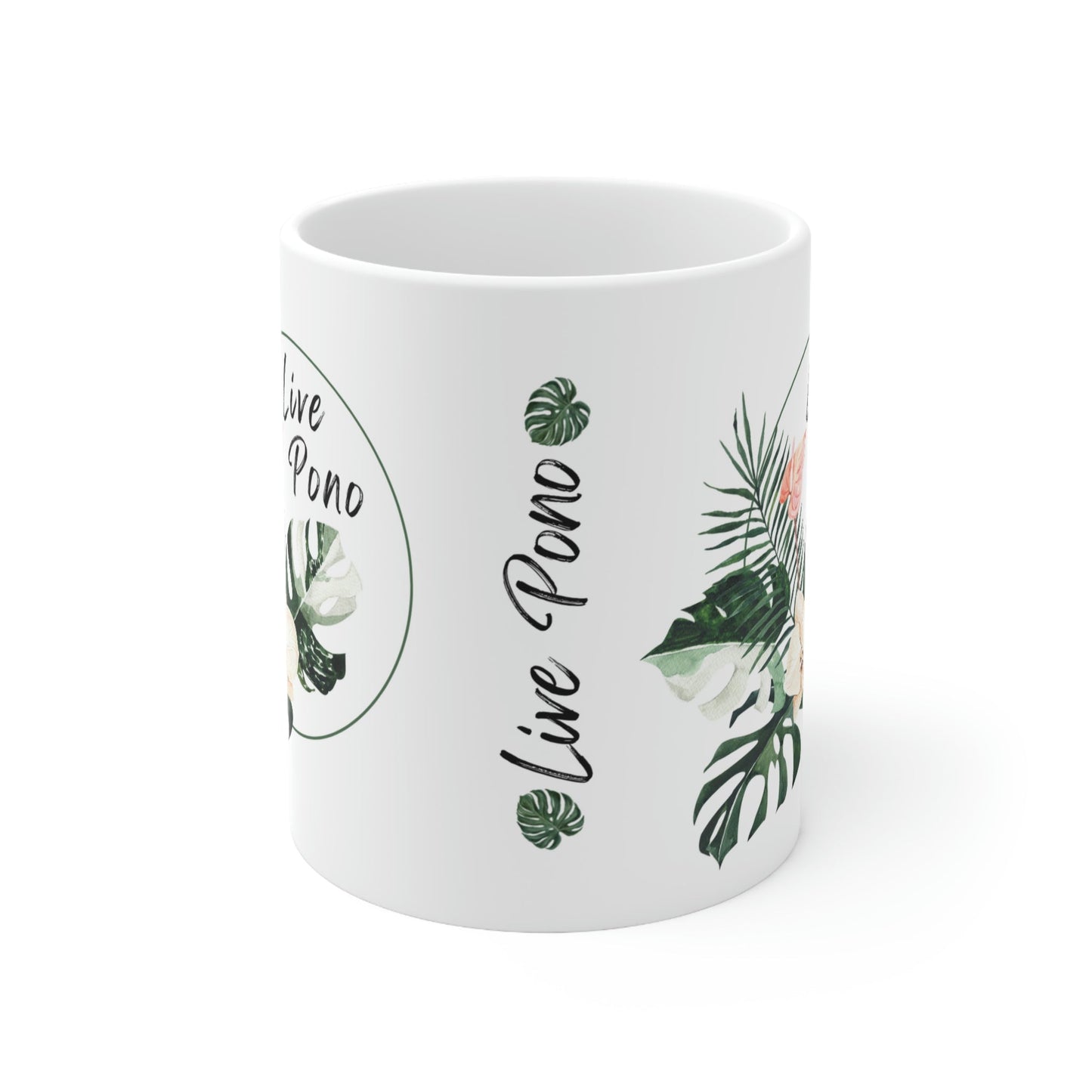 11oz Mug Live Pono Tropical Flowers - Global Village Kailua Boutique
