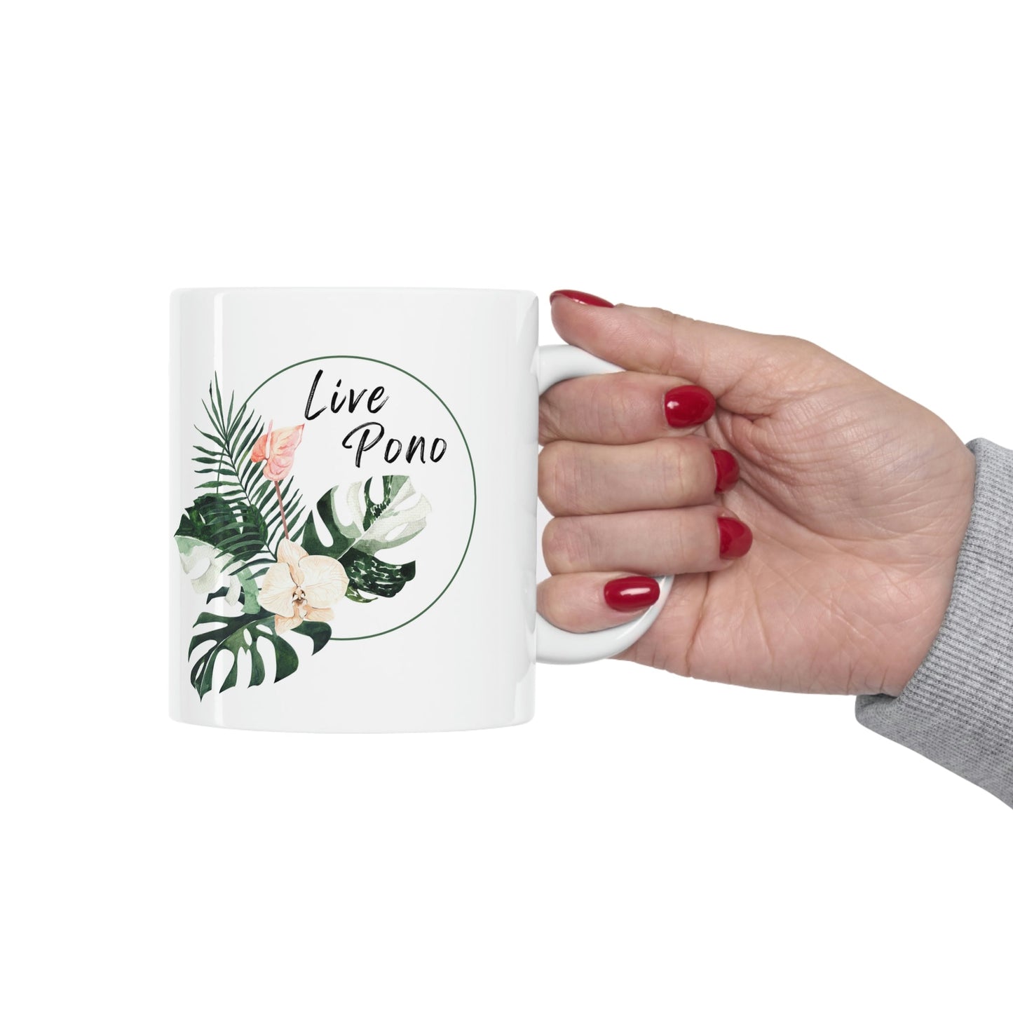 11oz Mug Live Pono Tropical Flowers - Global Village Kailua Boutique