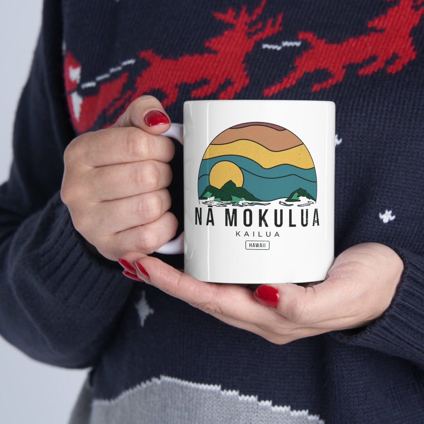 11oz Mug Nā Mokulua Wavy - Global Village Kailua Boutique