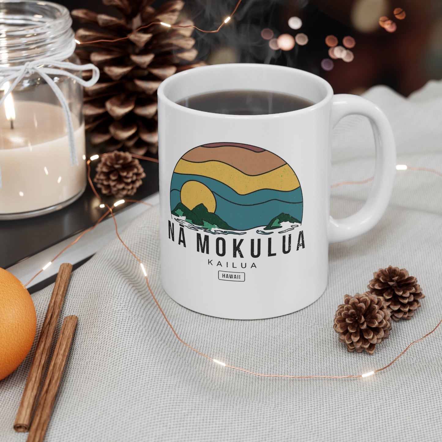 11oz Mug Nā Mokulua Wavy - Global Village Kailua Boutique