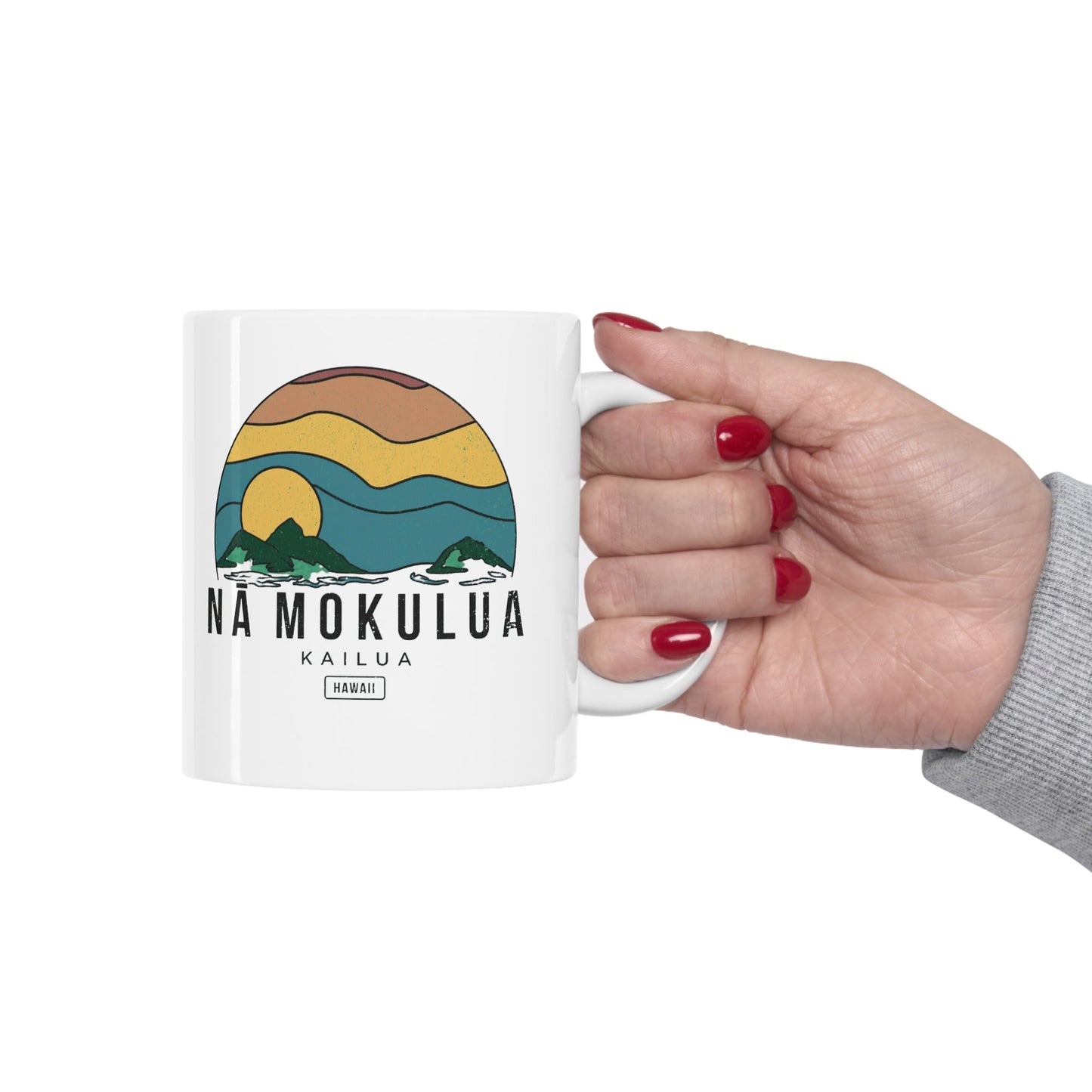 11oz Mug Nā Mokulua Wavy - Global Village Kailua Boutique